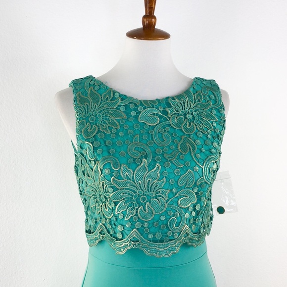 Eva Franco Teal Green Lace Popover Sheath Dress - Picture 2 of 8
